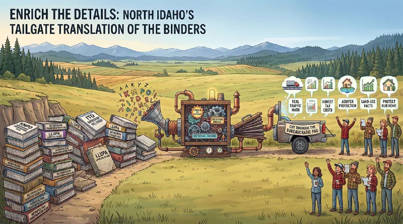 Illustration: government binders fed through a decoding engine